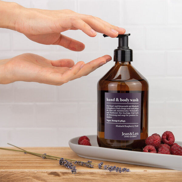 Hand & Body Wash Rhubarb/Raspberry Glass Bottle, 500 ml