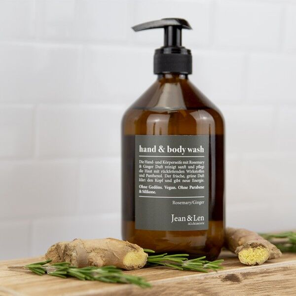 Hand & Body Wash Rosemary/Ginger Glasflasche, 500 ml